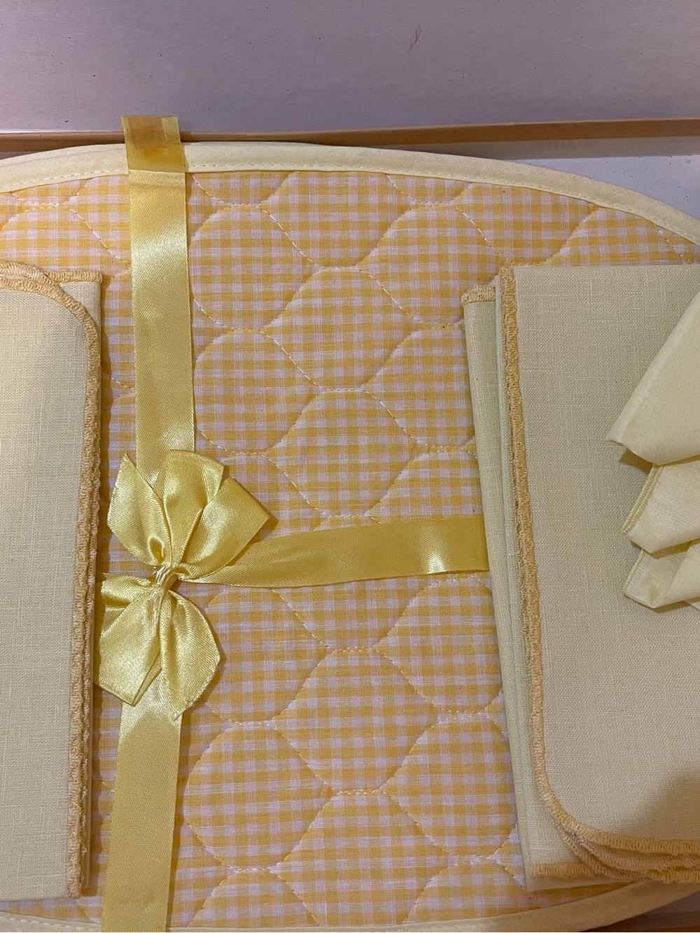 Yellow Quilted dinner placemat set with floating oyster candles